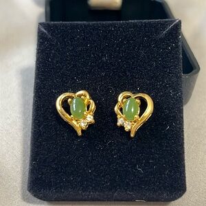 Gold & Jade Heart Small Stud Earrings